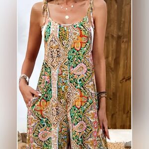 Shein Jumpsuit Paisley Shoulder Ties S